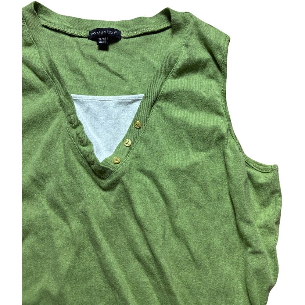 Women's By Design Green Sleeveless Layered V-Neck Tank Top Button Detail XL Y2K - Picture 3 of 11